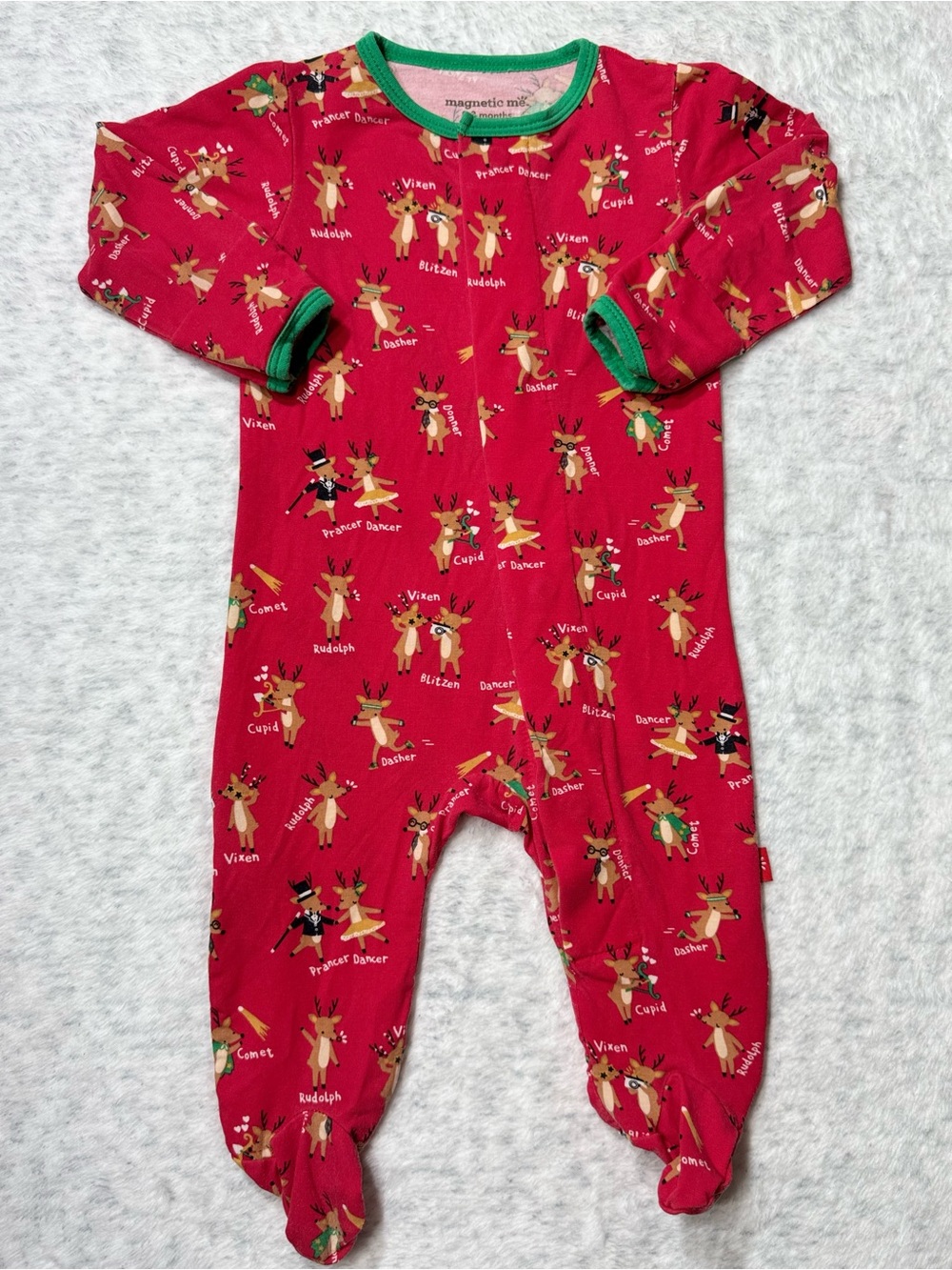 Magnetic Me Red Christmas Reindeer Footie Sleeper 0-3M Baby Modal Holiday Green